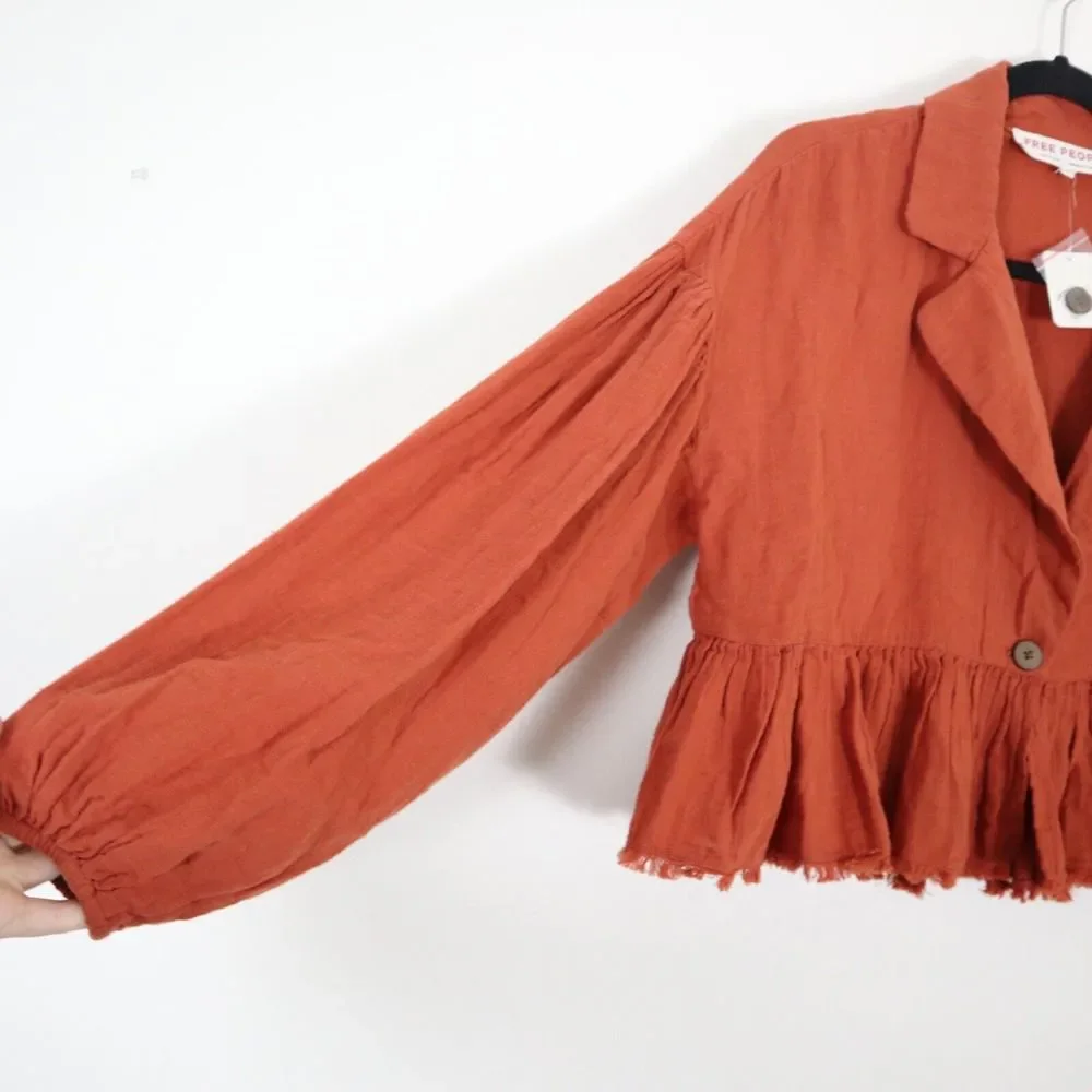 NWT Free People Size XS Lyra Tiered Bed Jacket Gauzey Rust Orange - Picture 6 of 11